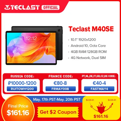 Tablet Teclast M40SE 128GB 4GB Ram Android 10 | R$780