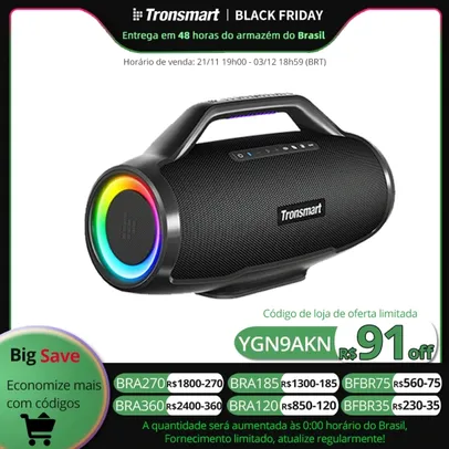 Tronsmart Bang Max Caixinha de Som 130W Caixa de Som Bluetooth com 3 Way Sistema de Som, Sync Up 100+alto-falantes, Controle APP, Guitarra/Entrada Mic