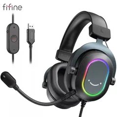 Headset Fifine Dynamic Rgb Gaming With Mic Over-ear Headphones 7.1 Surround Sound