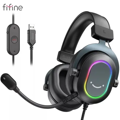 Headset Fifine Dynamic Rgb Gaming With Mic Over-ear Headphones 7.1 Surround Sound