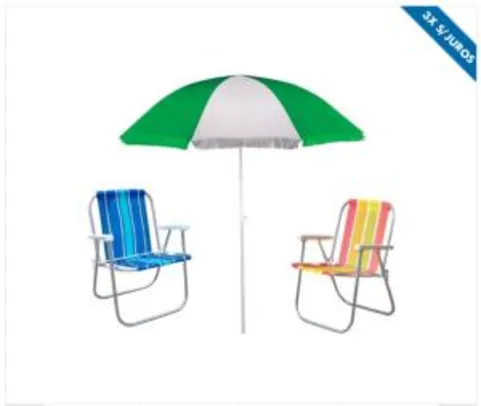 Kit praia com Guarda-Sol + 2 Cadeiras dobráveis