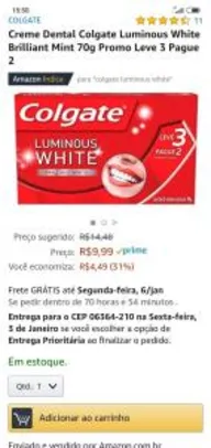 Creme Dental Colgate Luminous White Brilliant Mint 70g