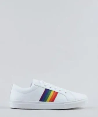 tênis masculino pride com faixa lateral arco-íris branco