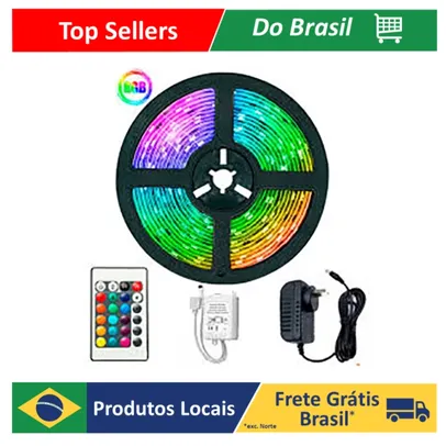 [DoBrasil /  Moedas] Fita Led 5m Ultra Rgb 3528 Prova D'agua + Controle Com Fonte