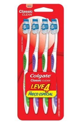 Escova Dental Colgate Classic Clean, Macia, 4 Unidades, Cores sortidas