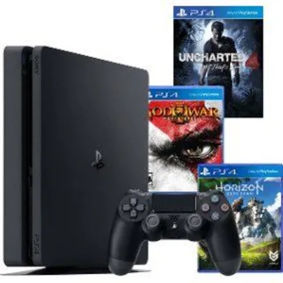 PlayStation 4 Slim 500GB (Horizon Zero Dawn /God of War 3 /Uncharted 4) R$1499,90 à vista