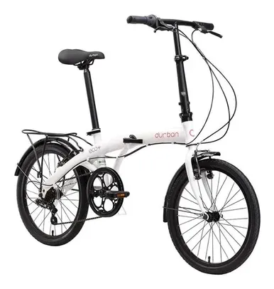 Bicicleta  plegable Durban Eco+ aro 20 6v freios v-brakes câmbio Sunrace M2T cor branco com descanso