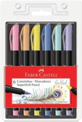 Caneta Ponta Pincel, Faber-Castell, Supersoft Brush, 6 Cores Pastel | R$16
