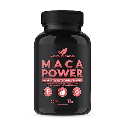 Maca Peruana, Cranberry e Cúrcuma - Ingredientes Naturais - 1 Pote com 60 Cápsula de 500mg - Natural Vitaminas.