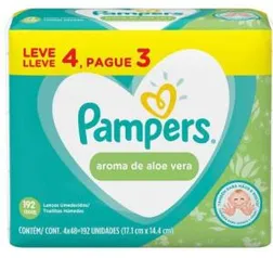 Lenço Umedecido Pampers Aloe Vera com 192 unidades por R$24,90