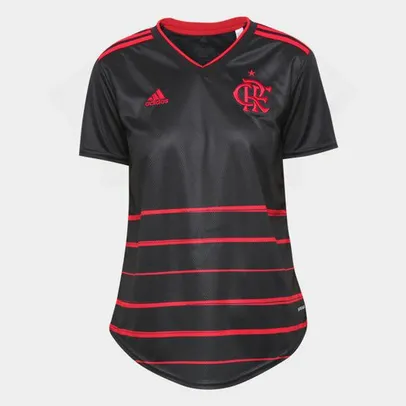 Camisa Flamengo III 20/21 s/n° Torcedor Adidas Feminina - Preto+Vermelho | R$ 99,99