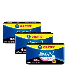 Kit Absorvente Always Noites Tranquilas Suave com Abas 144 Unidades