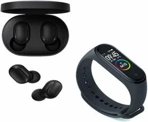 Kit Smartwatch Xiaomi Mi Band 4 Oled Preto Original Lacrado + Fone de Ouvido Xiaomi Redmi Airdots Com Bluetooth