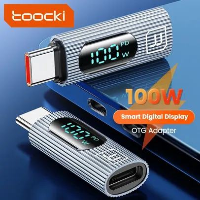 Toocki adaptador OTG com display digital, USB tipo C macho para tipo C fêmea, conversor de carregamento rápido PD para Xiaomi e Redmi, 100W