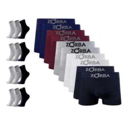 Kit 10 Cuecas Zorba Boxer + 12 Pares Meias Sport Multicor Masculina - Preto e Azul