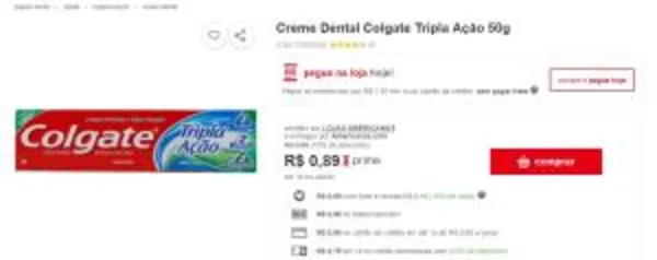 Creme Dental Colgate Tripla Ação 50g - R$1