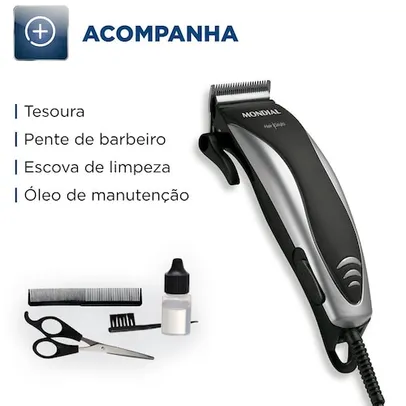 [VIP] Máquina de Cortar Cabelo Mondial Hair - 8 acessórios - Prata/Preta