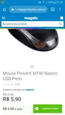 Mouse PowerX M190 Basico USB Preto por R$ 6