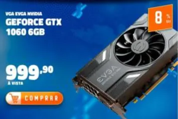 Placa de Vídeo EVGA NVIDIA GeForce GTX 1060 Gaming 6GB, GDDR5 - 06G-P4-6161-KR por R$ 1000