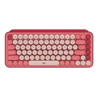 [AME R$265] Teclado Mecânico sem fio Logitech POP Keys com teclas Emoji Personalizáveis e Conexão USB ou Bluetooth - Rosa Heartbreaker