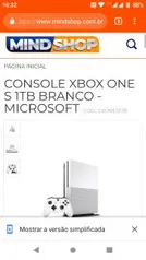 CONSOLE XBOX ONE S 1TB BRANCO - MICROSOFT | R$1.168