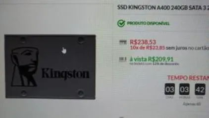 SSD Kingston A400 240GB - R$210