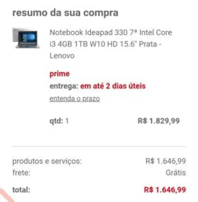 [R$1.449 AME+CC Americanas] Notebook Lenovo IdeaPad 330 i3 7a geração W10 | R$1.647