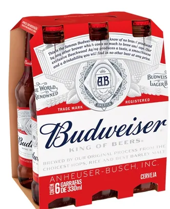 Cerveja Budweiser Long Neck 330 mL (Cx 6 uni.) + DE BRINDE: Spaten lata 350ml (Cx 6 uni)