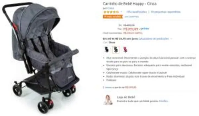 Saindo por R$ 269: [PRIME] Carrinho de Bebê Happy - Cinza, Cosco | R$269 | Pelando