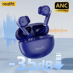 Fones De Ouvido Bluetooth, Realfit F2 Pro ANC Cancelamento de Ruído Ativo 