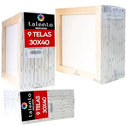 Tela Para Pintura Talento, Pacote com 9 Telas 30×40, Tela em Algodão com 2 Camadas de Gesso Acrílico