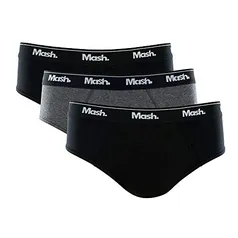 Kit 3 Cuecas Slip Alg Elast , Mash, Masculino, Preto/Cinza Escuro/Preto, GG