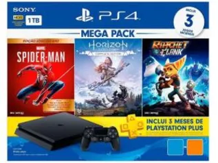 [ Cliente Ouro - Com MagaluPay R$1997] PlayStation 4 Mega Pack V15 1TB 1 Controle Preto - Sony com 3 Jogos PS Plus 3 Meses