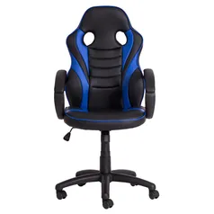 Cadeira Gamer Fx Racer Pu, Reclinável, Giratória, Preta Com Azul, Altura Ajustável e Função Relax