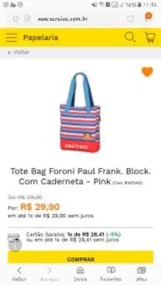 Tote Bag Foroni Paul Frank. Block. Com Caderneta - R$ 29,90