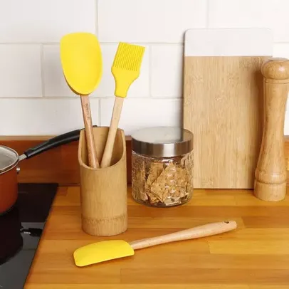 [AME SC R$ 3 ] Conjunto de Utensílios de Silicone 3 Peças Amarelo - La Cuisine