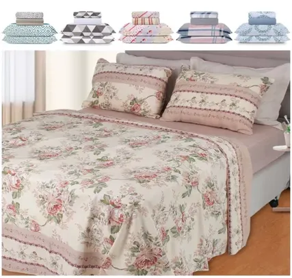 Jogo de Cama Lençol 4 Peças Queen Com Elástico Estampado 158x198x30cm - bf Colchões