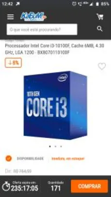 Processador Intel Core i3-10100F, Cache 6MB, 4.30 GHz, LGA 1200 | R$596