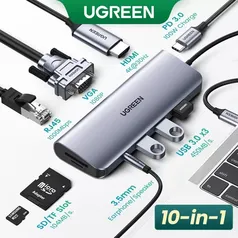 Hub USB C 10 in 1 Type C with Ethernet 4K HDMI VGA Power Delivery