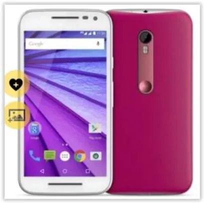 [Voltou- Saraiva] Smartphone Motorola Moto G 3ª Geração Branco e Pink 4G Tela 5" Android 5 Câmera 13Mp Dualchip 16Gb por R$ 809