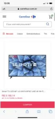 Smart TV LED 60" LG UN7310PSC UHD 4K Wi-Fi, R$ 3160