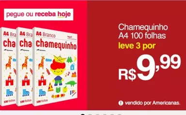 (APP) 3 Pacotes - Papel Chamequinho Branco A4 75g Pacote 100 folhas