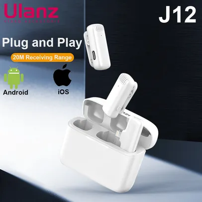 Ulanzi J12 Microfone de Lapela sem Fio para iPhone e Android