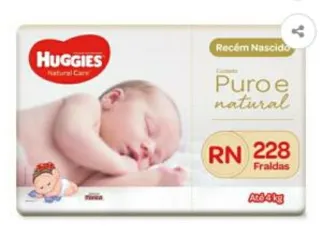 Fralda Huggies Natural Care Mega RN – 228 Unidades | R$ 170