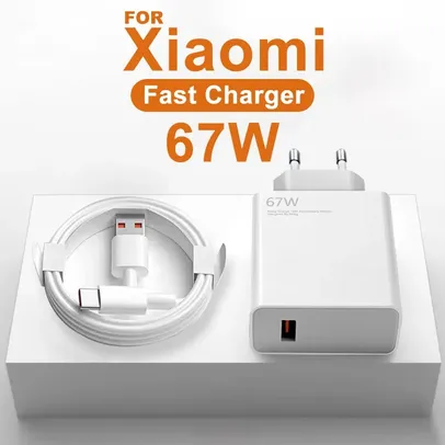 (Taxa inclusa) Carregador Super Rápido para Xiaomi, Adaptador de Alimentação Original, Cabo USB Tipo C, 67W