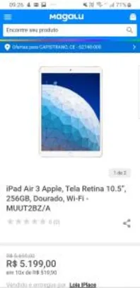 iPad Air 3 Apple, Tela Retina 10.5”, 256GB, Dourado | R$ 5.199