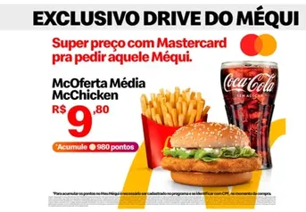 (REGIONAL) McOferta média McChicken por R$ 9,80 no Mastercard Surpreenda