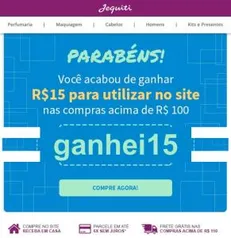 Jequiti - Cupom de R$15 para compras acima de R$100