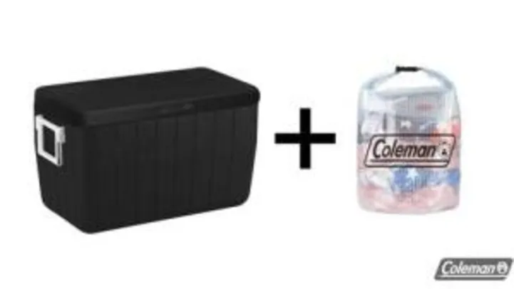 Kit caixa térmica 48qt 45,5 litros black + saco estanque pequeno - coleman | R$ 159