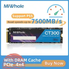 SSD NVME M.2 MiWhole CT300 1TB - PCIe 4.0 - Leitura: 7500MB/s e Gravação: 6500MB/s
